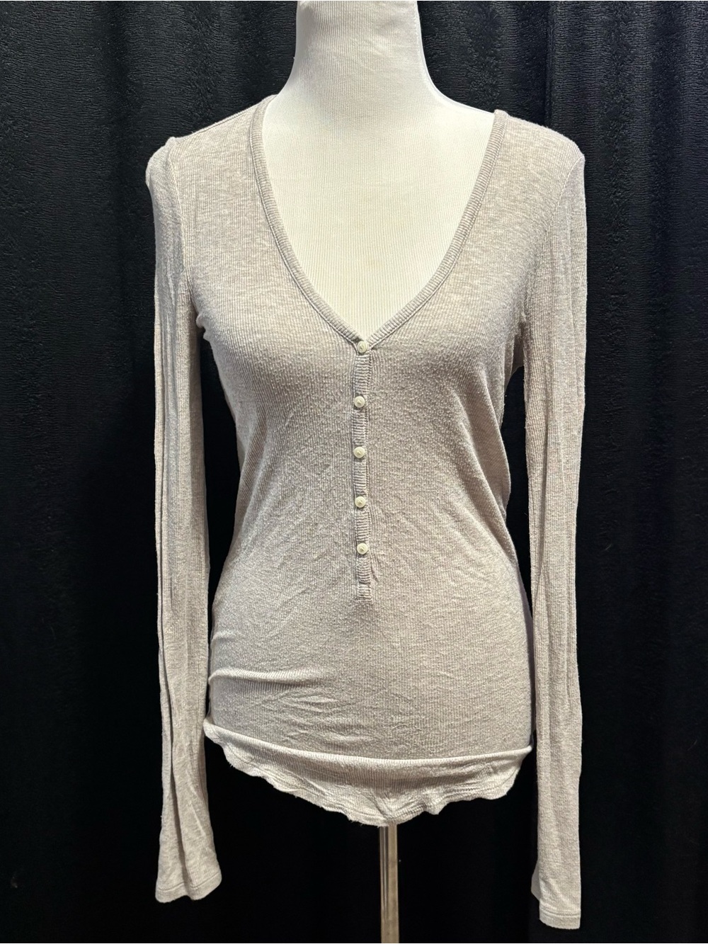 GAP Women's Light Taupe Henley Long-Sleeve Top